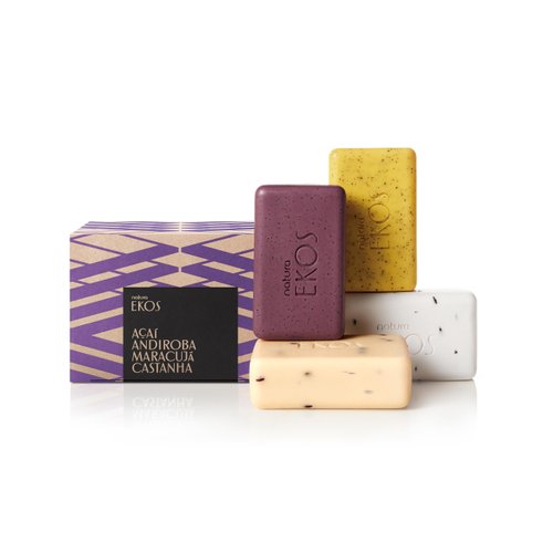 natura - Ekos Castanha, Andiroba, Açaí & Maracujá Bar Soap Set (4 Pack) - 4 Exfoliating Soap Bars - Pure Plant Oils - Vegan Skin Care - Brazilian Beauty Secrets - Self Care - 3.5oz (100g)