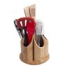 MobileVision Bamboo Circular Rotating Utensil Holder & Kitchen Organizer, 5 Sections, Store Forks, Spoons, Knives, Serving Utensils, and Other Cooking Tools
