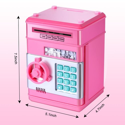 GuDoQi Password Piggy Bank, Digital Electronic Money Bank, Mini ATM Cash Coin Saving Can Toys, Birthday for Kids, Pink
