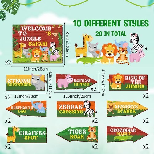 Hooqict 20 Pieces Safari Party Sign for Jungle Party Decorations Safari Decorations Directional Signs Classroom Wild Animal Birthday Party Decorations Zoo Theme Party Supplies Welcome Signs