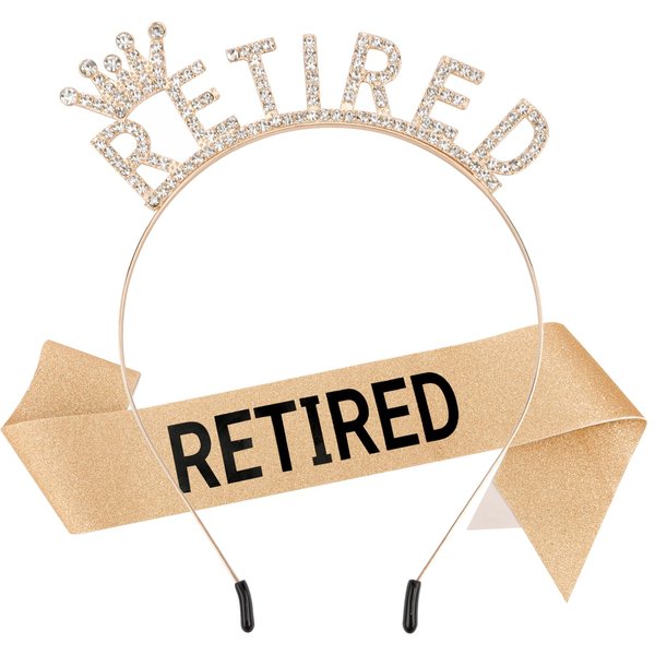 Aprince Retirement Party Decorations for Women Gold Retirement Headband Retirement Sash and Crown Tiara Retired Party Supplies Hair Accessories for Women