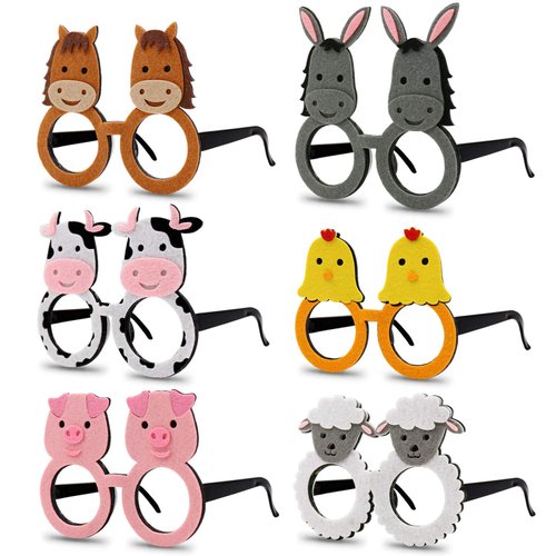 6Pcs Farm Animal Glasses Barnyard Party Favors Eyeglasses Frame Creative Funny Eyewear Costume Bi...