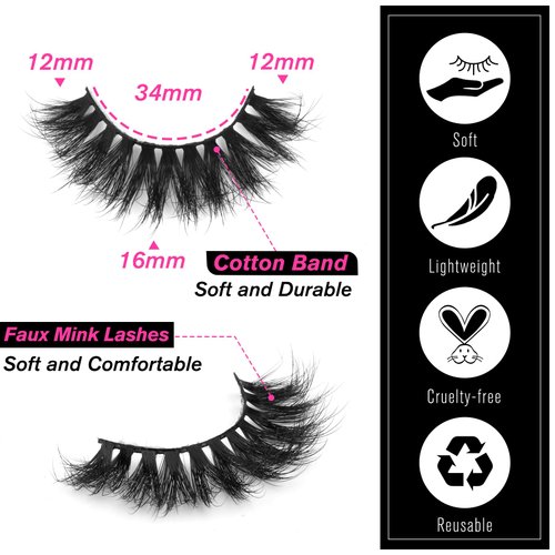 SYlashes False Eyelashes 16mm Faux Mink Lashes Fluffy Thick Crossed Soft Luxury Volume Fake Lashes 10 Pairs Pack