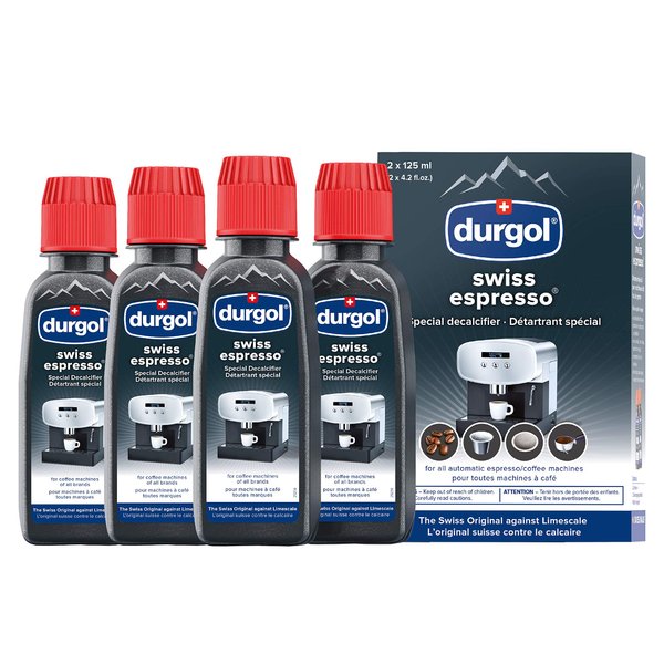 Durgol Swiss Espresso, Descaler and Decalcifier for All Brands of Espresso Machines and Coffee Makers, 4.2 Fluid Ounces (Pack of 4)