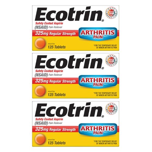 Ecotrin Regular Strength Pain Reliever | 125 Tablets (3 Pack)