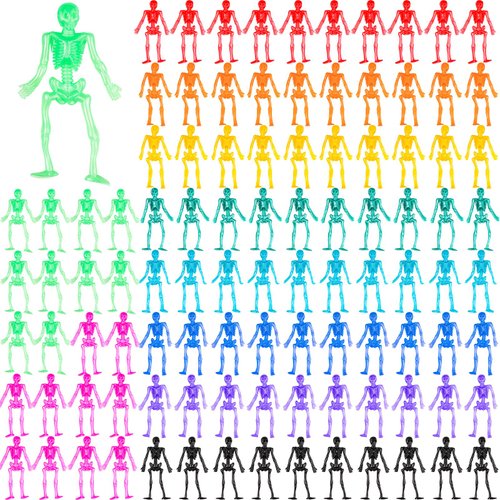 NiHome 100PCS Halloween Stretchy Toys Skeleton Toy Set, Halloween Goodie Bag Stuffers Fillers, Halloween Party Favors for Kids Stretchy Skeleton, Assorted Colors Trick or Treat Stretchy Toys