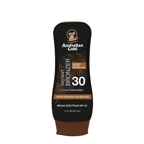 Australian Gold Sunscreen Lotion with Instant Bronzer, Broad Spectrum, Water Resistant, Non-Greasy, Oxybenzone Free, Cruelty Free, SPF 30, Coconut, 8 Fl Oz (A70902)