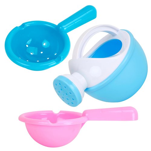 Bath Toys for Kids Ages 3+, Kids Bathtub Toys Water Toys Swimming Pool Toys, Kids Small Watering Can Bath Toys with 2 Bathing Spoons, 3 Pack Shower Toys for Kids Bath Time Fun (Blue)