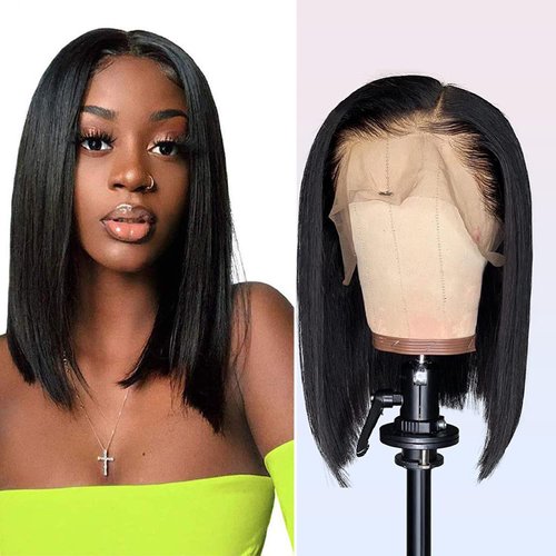 Ainmeys Hair 13x4 Lace Front wigs Glueless wigs human hair Pre Plucked short bob wigs Brazilian Straight human Hair Wigs For Black Women Bleached Knots (14inch, 13x4 straight bob)