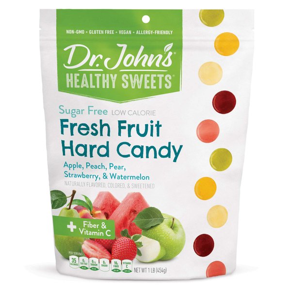 Dr. John’s Sugar Free Candy, Healthy Hard Candy with Zero Sugar, Low Calorie Snacks, Keto Friendly, Vegan, Gluten Free, Fresh Fruit Flavors, 100 Count, 1 LB