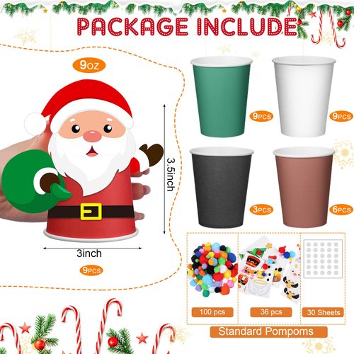 Tenceur 36 Set Christmas Arts and Crafts DIY Christmas Create Your Own Cups for Kids Santa Elf Gingerbread Christmas DIY Craft Kit Xmas Paper Cup Art Kit for Kids Christmas Arts Crafts Supplies