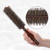 VOCOSTE Nylon Bristle Round Curling Hair Ruled Comb with Wood Handle, Soft Natural Bristle Ruled Brush for Hair Drying Styling, Brown, S Size, 12 Row