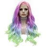 IMSTYLE Rainbow Synthetic Lace Front Wigs Colorful Natural Wave Synthetic Wig for Drag Queen Mermaid Cosplay Party 26 inches