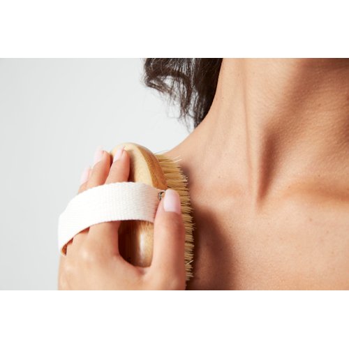 Skin Gym Round Bamboo Dry Brush for Body, Featuring Gentle Bristles and Bamboo Handle for Enhanced Skincare Product Application, Body Scrubber Exfoliator