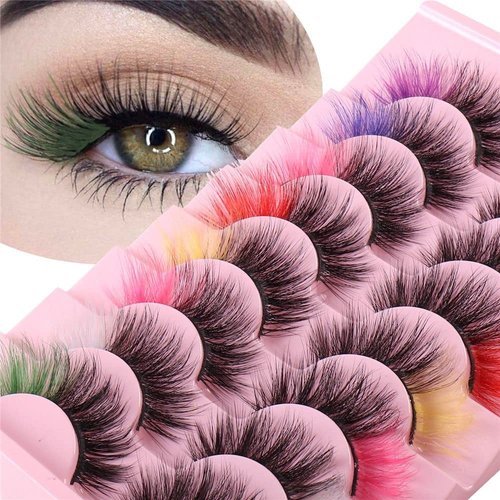 Andy's Orchids False Eyelashes, Colored False Eyelashes 8D Mink Lashes Natural False Eyelashes Stage Performance Makeup Eyelashes Pack, 8 Pairs
