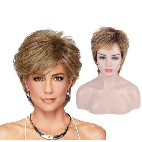 Bybrana Hair wigs for white women Short Wigs for Middle Age Women short blonde wig Blonde Pixie Cut Wig with Bangs Natural Heat Resistant Wigs for White Women