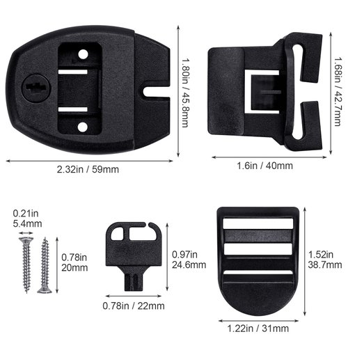 OIIKI 4 Sets Spa Hot Tub Cover Clips, Hot Tub Cover Broken Latch Repair Kit- Replacement 4 Latches Clip Locks, 4 Slides, 4 Keys with 8 Screws, Hardware Accessories for Spa Cover Straps (Black)