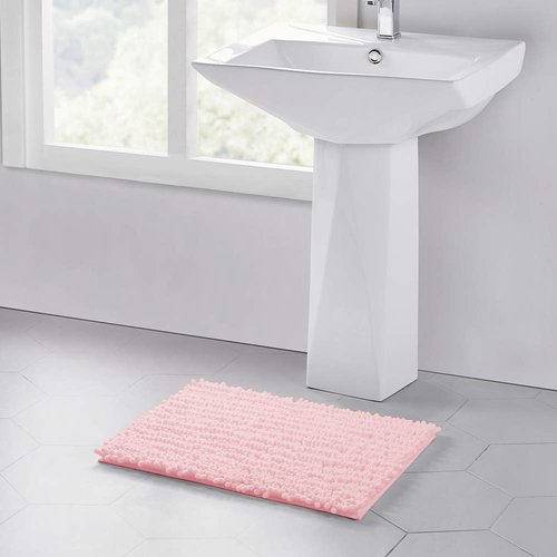 Walensee Bathroom Rug Non Slip Bath Mat (24x17 Inch Blush) Water Absorbent Super Soft Shaggy Chenille Machine Washable Dry Extra Thick Perfect Absorbant Best Small Plush Carpet for Shower Floor