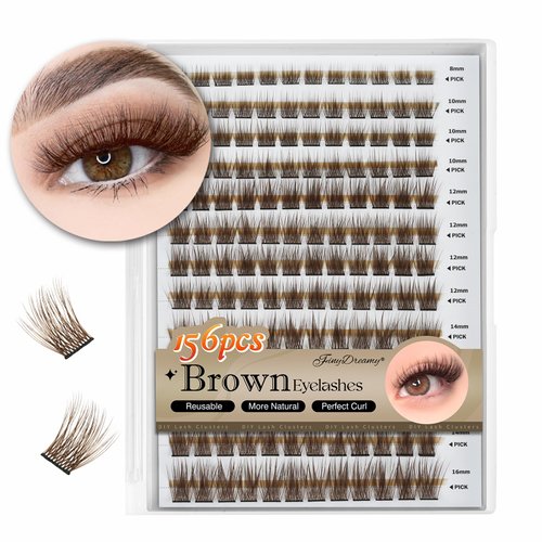 Brown Lash Clusters, 156PCS Individual Lashes Natural Brown Cluster Lashes Extensions 8-16mm Mix Lengths C Curl 0.07mm Thickness Eyelash Clusters And Apply Under Your Lashes(Brown)