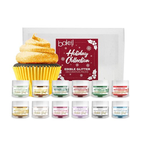 Bakell - Holiday Tinker Dust Combo Packs (5g Jars) | Edible Glitter Powder for Cake Decorating and Drinks (2, Christmas Colors - A)