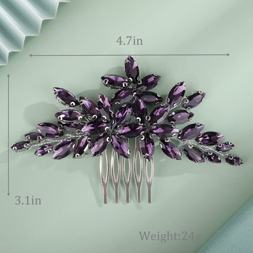 Kercisbeauty Wedding Bridal Purple Crystal Vintage Gold Hair Comb for Women Girls Ladies Special Occasion Dressy Handmade Hair Jewelry (Violet)
