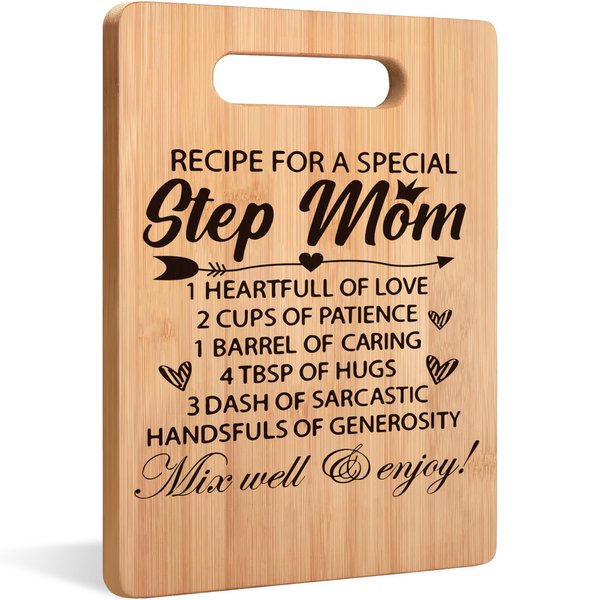 uinwk Step Mom Gifts, Step Mom Gifts from Daughter, Step Mom Mother Christmas Birthday Gifts, Bonus Mom Gifts, Recipe for a Special Step Mom Cutting Board, Bamboo Cutting Boards for Kitchen