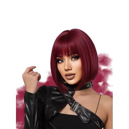 QITAQOTA Pixie Cut Wig Short Wigs for Black Women Wig with Bangs Air Bangs Wig Wigs for Women Red Wig Halloween Cosply Wig With Bangs Synthetic Wig