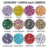 1800Pcs Hot Fix Glass Flatback Rhinestones HotFix Round Crystal Gems 5MM (12 Mixed Colors, 5mm SS20)