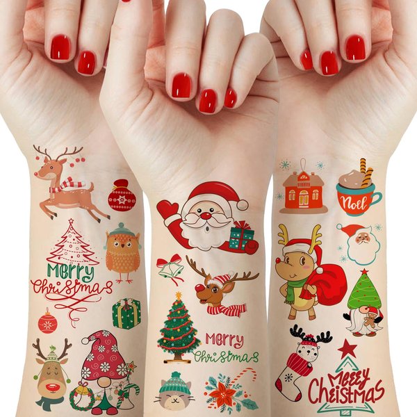 45 Pieces Christmas Temporary Tattoos for Kids, 10 Sheets Stocking Stuffers Santa Claus Christmas Tree Snowman Waterproof Tattoos Stickers for Christmas Holiday Birthday Party Decorations