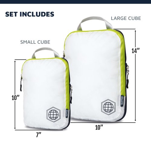 Compression Packing Cubes for Travel - Luggage and Backpack Organizer Packaging Cubes for Clothes (White and Green, 2 Piece Set)