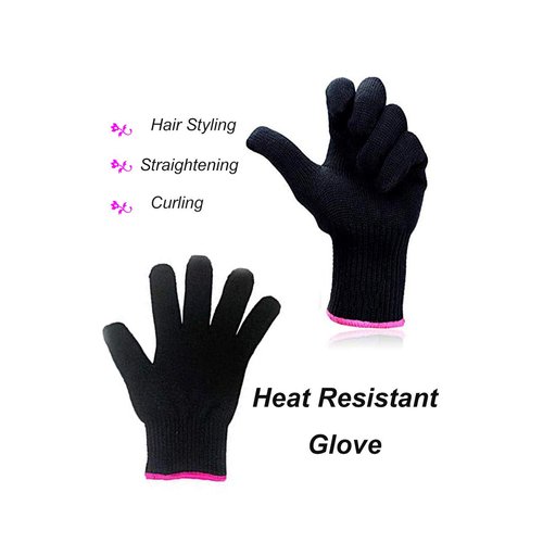 AFT90 Heat Resistant Glove for Hair Styling, Curling Iron, Flat Iron and Curling Wand, Black, Pink Edge, 1 Piece