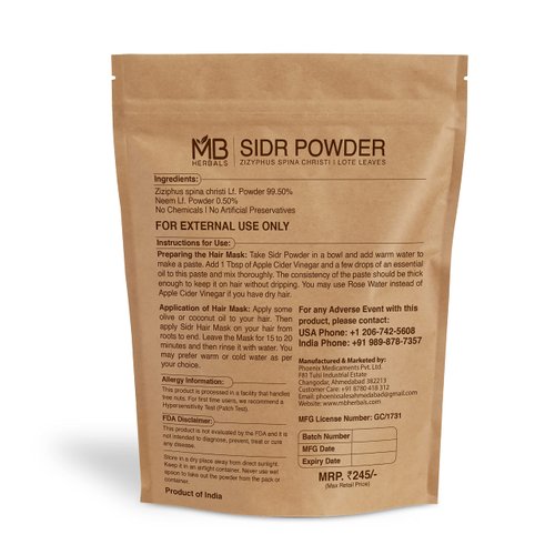 MB Herbals Sidr Powder 8 oz / 0.5 Pound (227 Gram) | WildCrafted | Seder Lote Leaves | Ziziphus Spina Christi | Natural Hair Conditioner & Cleanser | Sidr 99.5%, Neem 0.5%