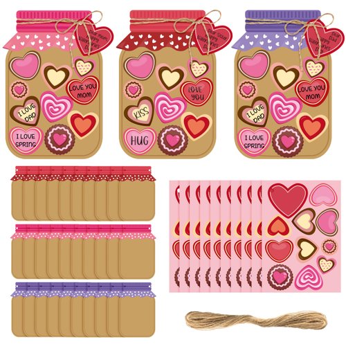 WATINC 30PCS Love Candy Jar Craft Kit, Make Your Own Dad Thankful Candy Jar, DIY Love Heart Candy Jar Decor Craft Supplies Home School Classroom Fun Activity for Kids
