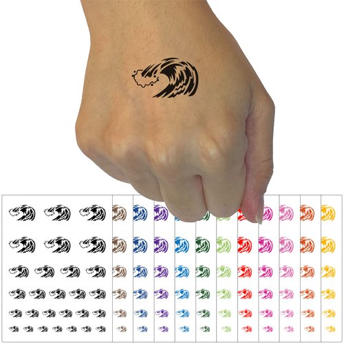 Ocean Wave Crashing Temporary Tattoo Water Resistant Fake Body Art Set Collection - Dark Blue (One Sheet)