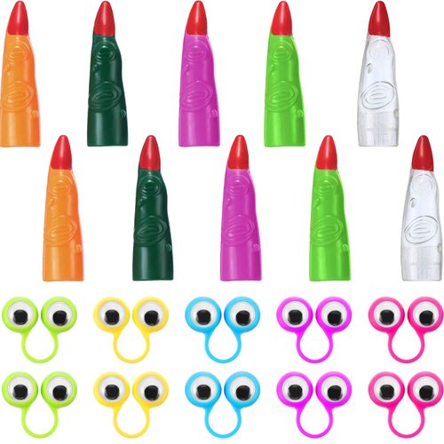 20 Pieces Halloween Accessory Includes 10 Pieces Witches Fingers Martian Costume Fingers Fake Nails Halloween Vampire Finger and 10 Pieces Eye Finger Puppets for Halloween Party Cosplay