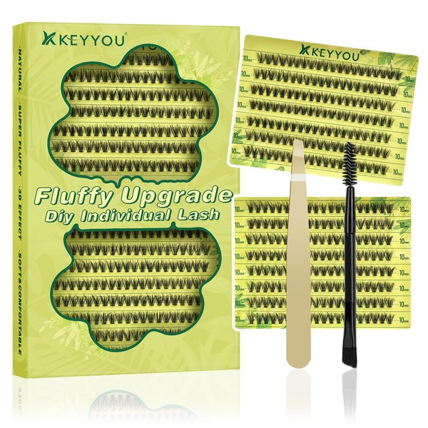 Lash Clusters 3D Effect Individual Lashes KEYYOU 300pcs 30D D Curl 10mm Eyelash Clusters Wispy Lashes Fluffy Cluster Lashes Natural Soft DIY Lash Extension(3D-30D-D-10)