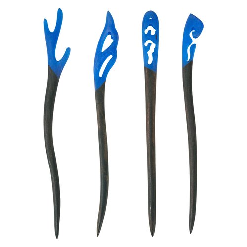 Magibeads 4 Pieces Wooden Hair Sticks for Women Natural Ebony (Black Sandalwood) with resin Handmade Carved Hair Pins Chinese Chignon Japanese Chopsticks for Long Hair Buns (Blue)