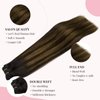 MAXITA Sew in Hair Extensions Real Human Hair 16 Inch 100g Balayage Dark Brown Mixed Chestnut Brown Weft Hair Extensions Human Hair Double Weft Hairpieces Soft Stright Nutural Hair for Women