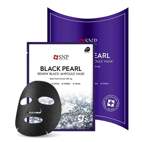 SNP - Black Pearl Renew Ampoule Korean Face Sheet Mask - Restoring & Rejuvenating Effects for All Oily Skin Types - 11 Sheets - Best Gift Idea for Mom, Girlfriend, Wife, Her, Women