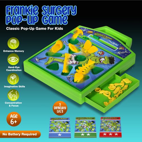 PlayRoute Operating Board Game | Fun Surgery Pop Up Game for Kids & Teens Ages 6-8-12 Years Old & Up | 3 Level Brain Concentration Board Game | Single or 2 Player Game