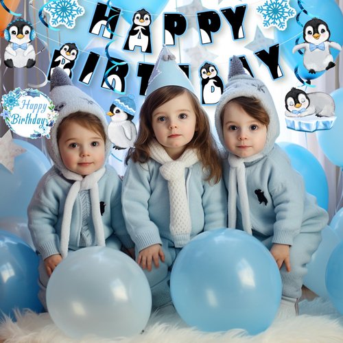 Penguin Happy Birthday Banner Streamers Party Decorations, Penguin Baby Shower Party Supplies, Penguin Party Favors for Kids, Teens, Penguin Gifts