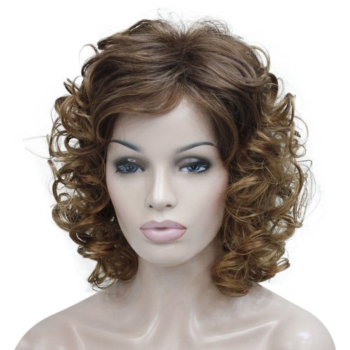Lydell Short Soft Super Curly Synthetic Wigs Layered Natural Movement Dark Auburn and Strawberry Blonde mix