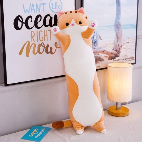 shangman Lovely Plush Cat Doll Cute Cartoon Soft Stuffed Kitten Long Throw Sleeping Pillow Toy Gift for Kids Girlfriend Multiple Size (Brown,50cm/19.6in)