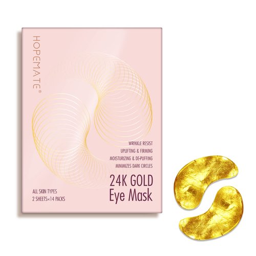 HOPEMATE 24K Gold Eye Mask with Hyaluronic Acid & Collagen, Reduce Wrinkles, Reduce Dark Circles and Puffiness, Reduce Fine Lines, Skin Firming, Under Eye Patches,14 Pairs