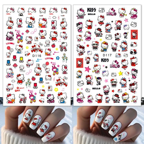 10 Sheets Cartoon Nail Stickers Cute Cat Nail Art Stickers 3D Self-Adhesive Nail Design Cute Cat Bear Nail Decals for Women Girls Kids DIY Manicure Tips Cute Cartoon Cat Bear Nail Charms Decoration