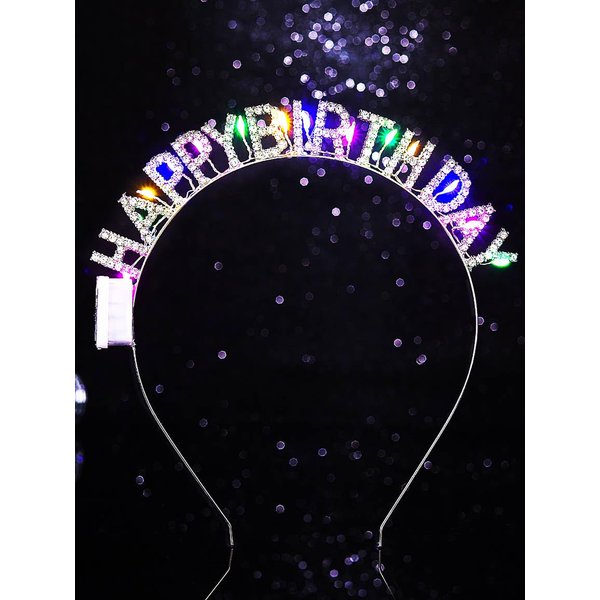 Sixexey Light Up Happy Birthday Headband LED Rhinestone Hair Band for Birthday Celebration Party Favors Hair Accessories for Women(Silver, One Size)