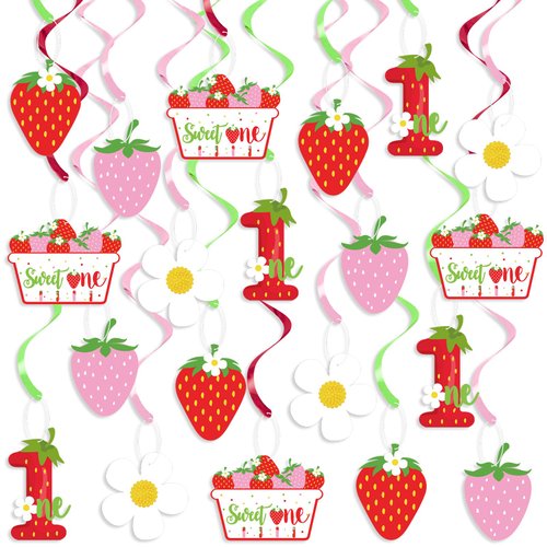 Strawberry 1st Birthday Party Hanging Swirls Decor, Fruit Strawberry Party Hanging Streamers for Strawberry Sweet One Birthday Girls Berry Sweet Themed First Birthday Summer Strawberry Party Supplies