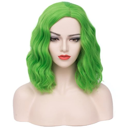 MAGQOO Green Wig for Women Green Bob Wig St Patricks Day Wig Short Curly Wavy Green Wigs Side Part Synthetic Heat Resistant Cosplay Costume Wigs