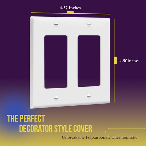 ENERLITES Decorator Light Switch or Receptacle Outlet Wall Plate, Size 2-Gang 4.50" x 4.57", Polycarbonate Thermoplastic, 8832-W-10PCS, White (10 Pack)