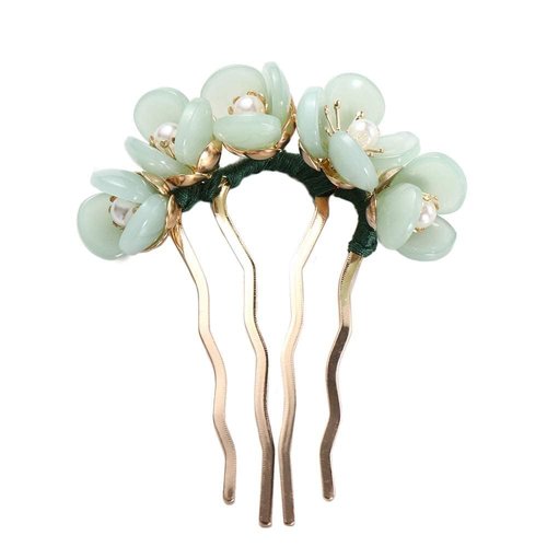 Light Green Hair Fork Clip,Chinese Style Vintage Hair Stick Hairpin U Shaped Hairpin Hair Pin Fork Sticks Side Hair Comb 4 Prong Hair Bun Hairpin Sticks Hair Styling Pins Hair Accessories